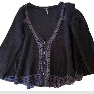 Free People Crochet Trim Jewel Button Cardigan, L